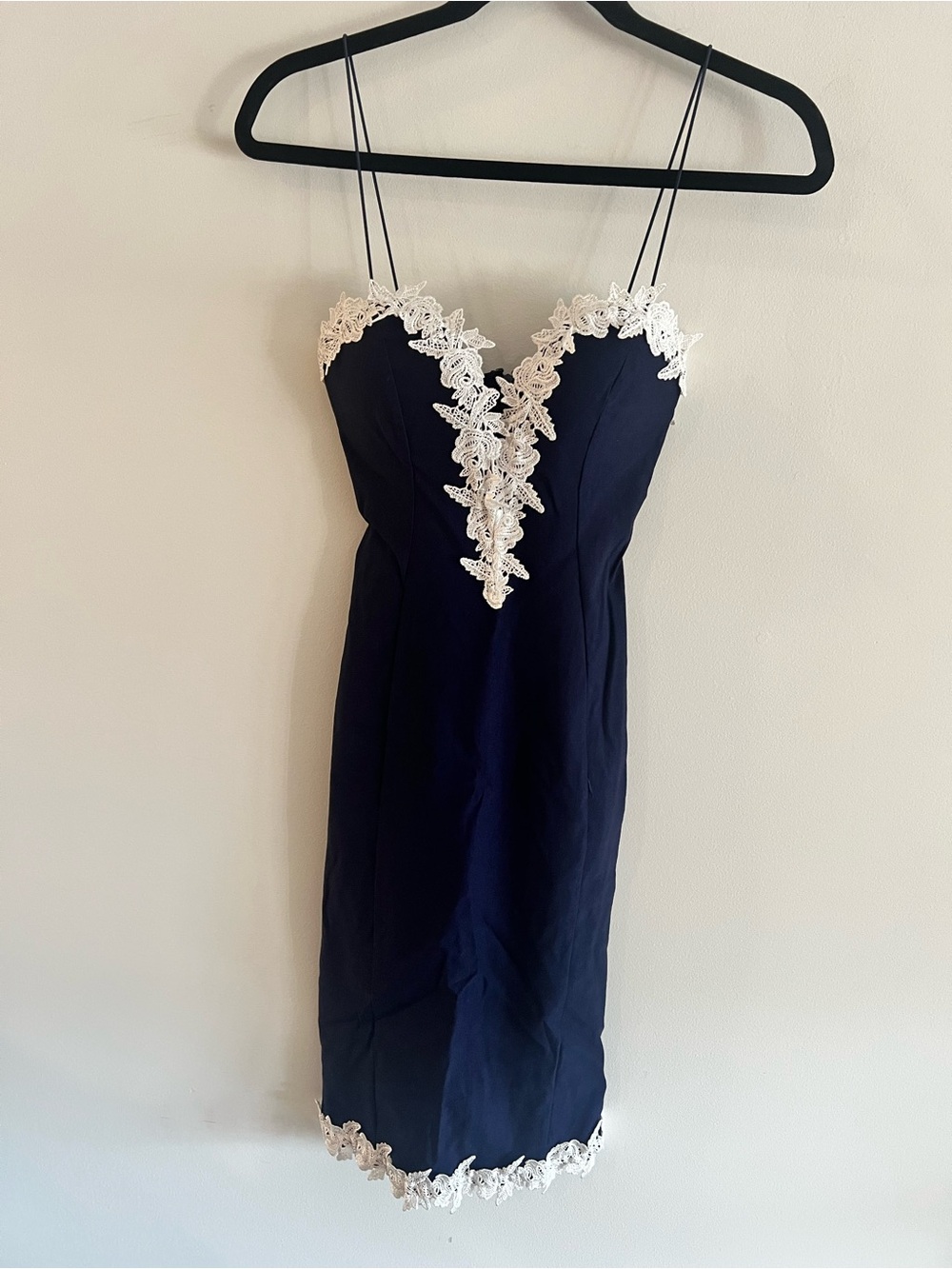 Rare London Navy Slip Dress with White Lace Trim